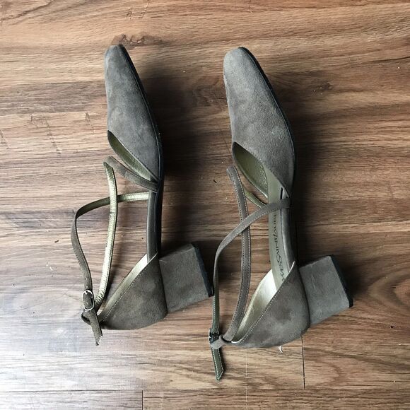 Yves Saint Laurent 7 M Taupe Suede Pumps Crisscross Straps Low Heel Italy YSL‎ - Picture 5 of 8